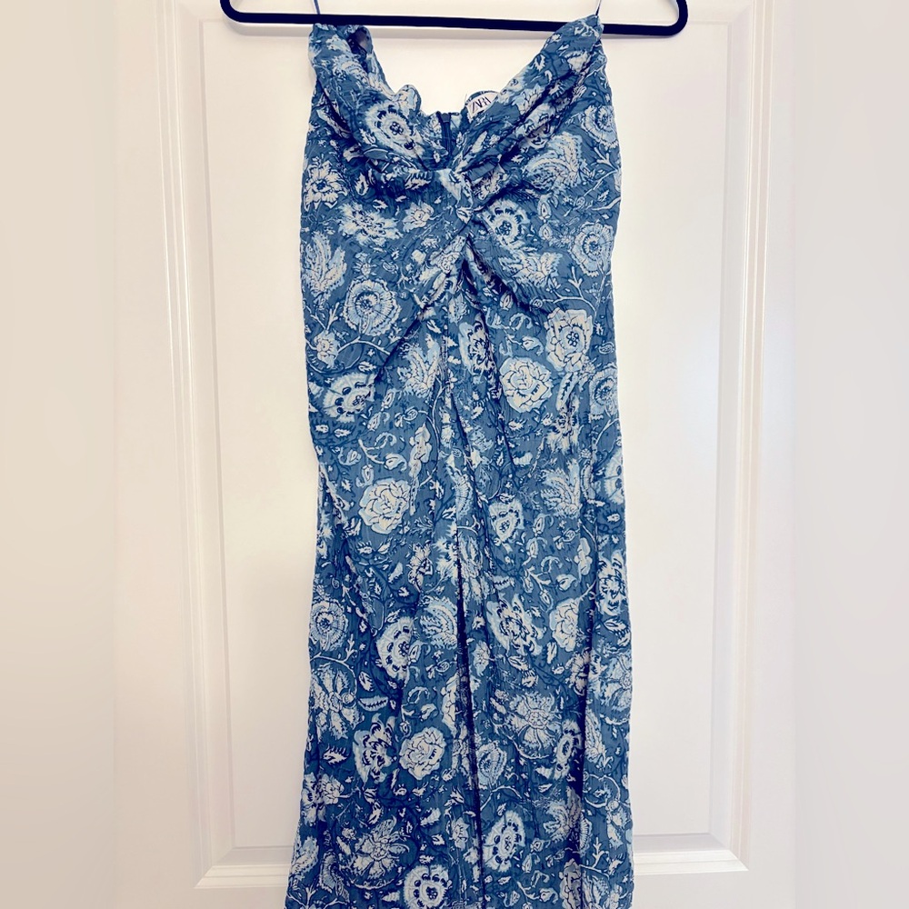 Blue Zara knotted textured midi skirt - M